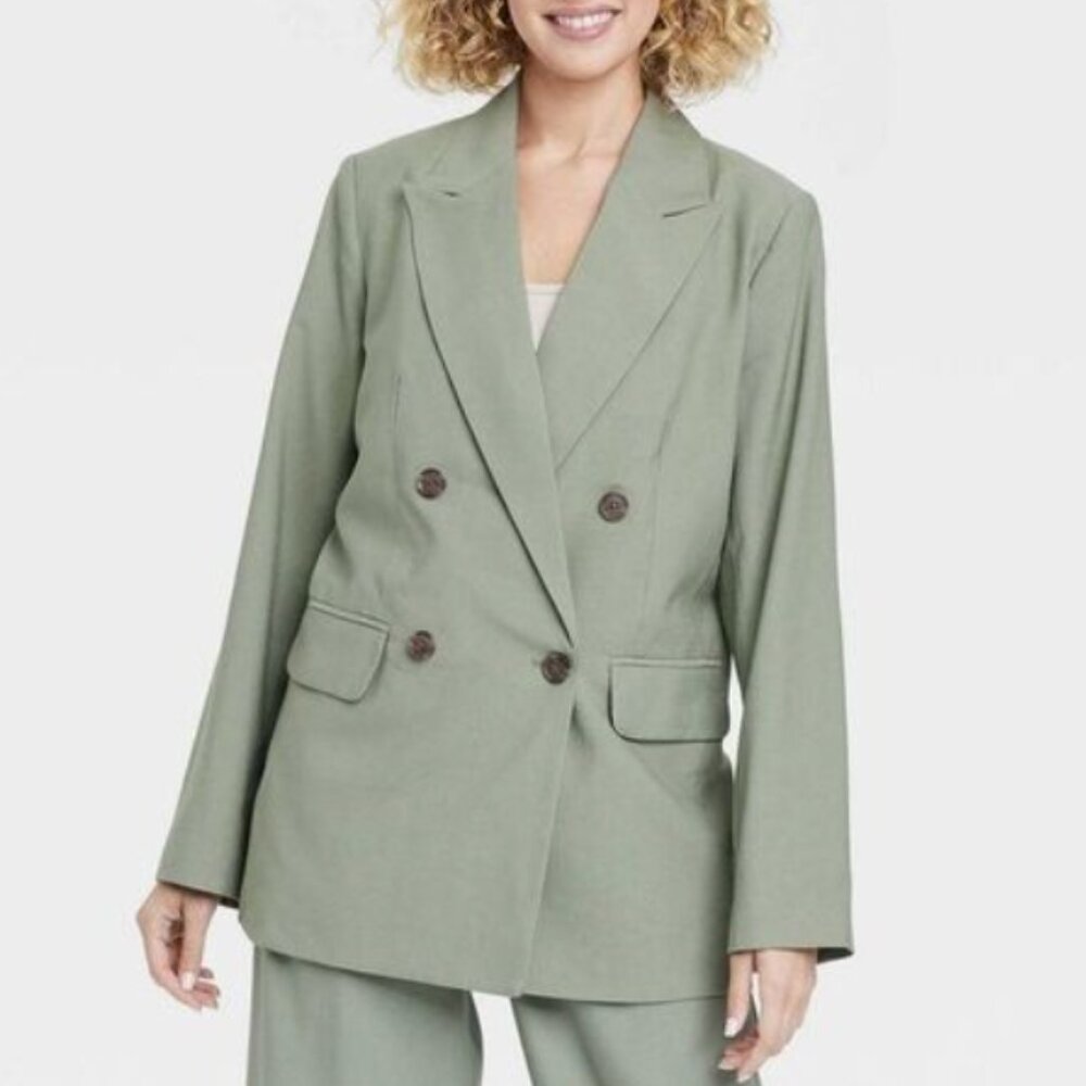 NWT Women's Double Breasted Blazer - A New Day Green M